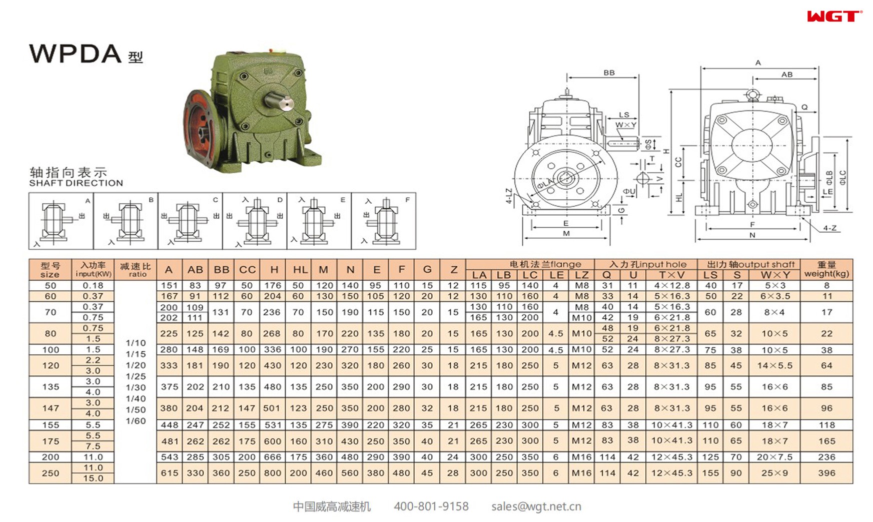 WPDA155 worm gear reducer single speed reducer  