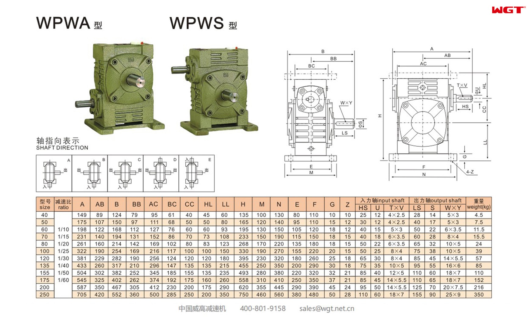 WPWA250 worm gear reducer universal speed reducer