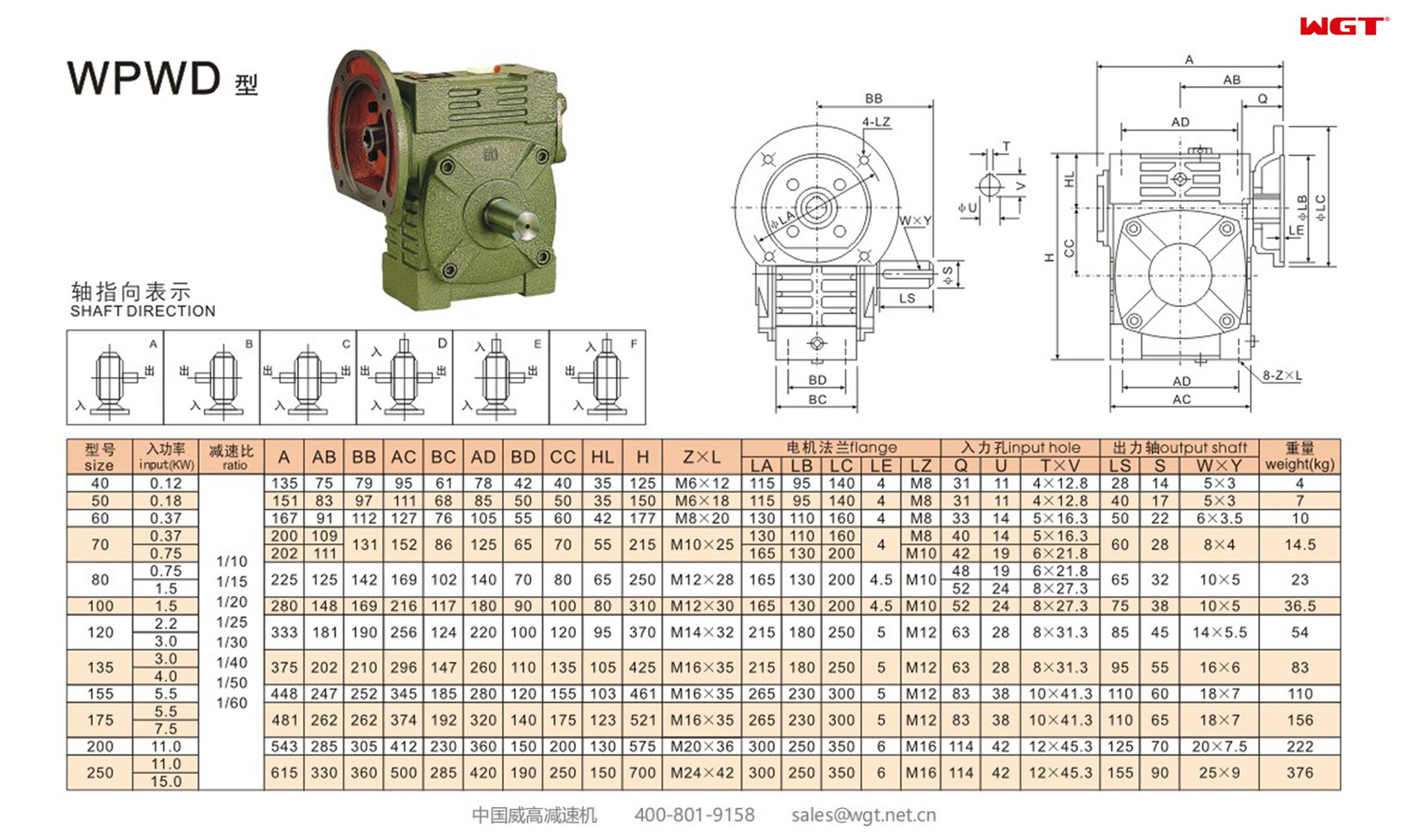 WPWD100 worm gear reducer universal speed reducer 