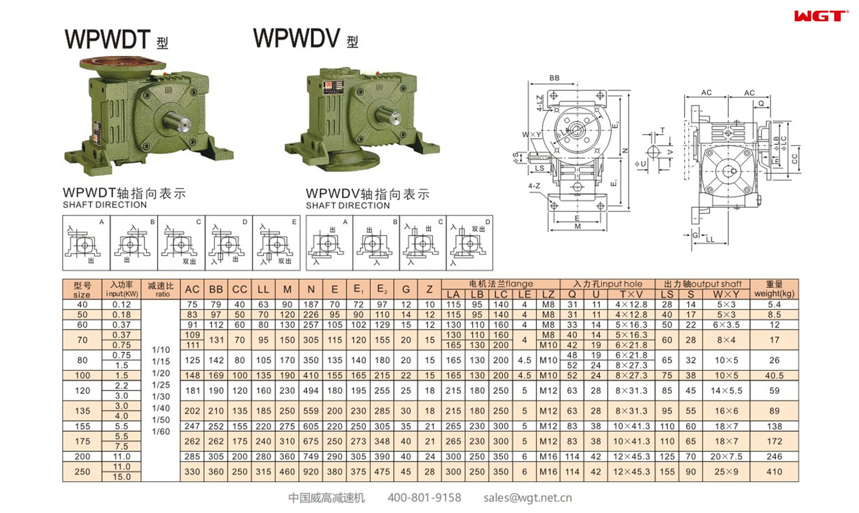 WPWDT250 worm gear reducer universal speed reducer