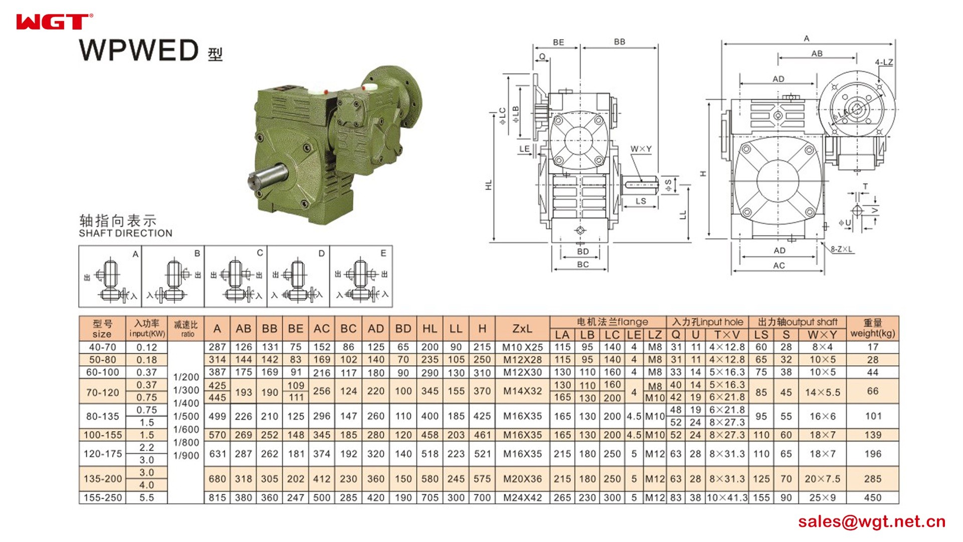 WPWED100-155 worm gear reducer double speed reducer 