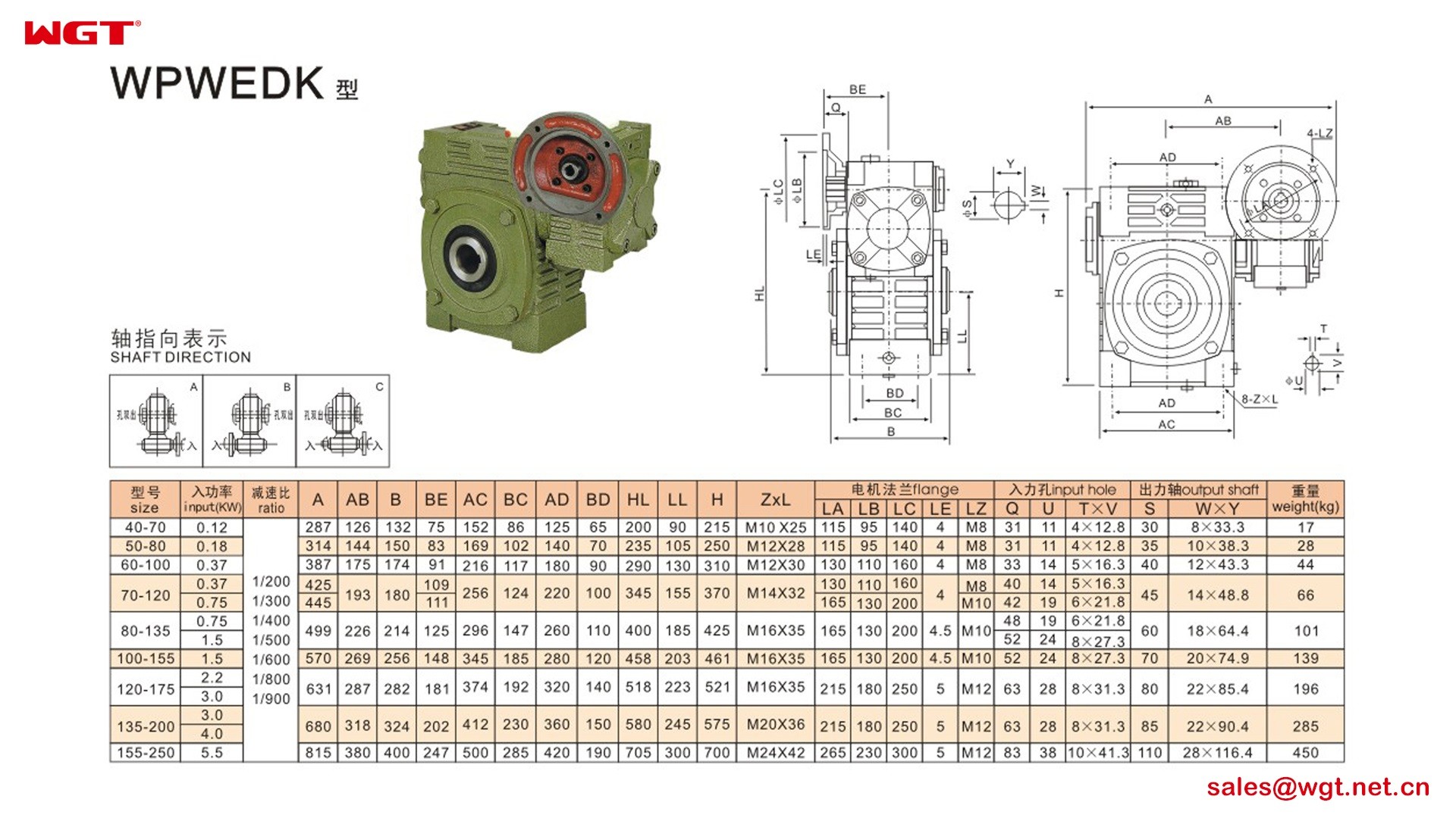 WPWEDK135-200 worm gear reducer single speed reducer