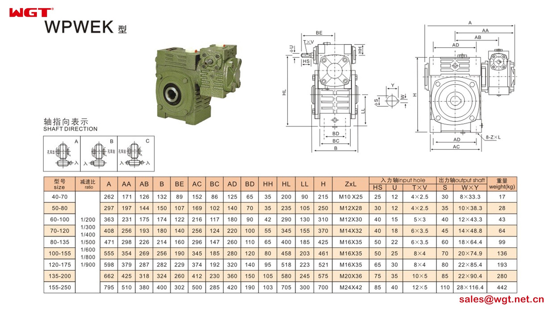 WPWEK135-200 worm gear reducer double speed reducer 