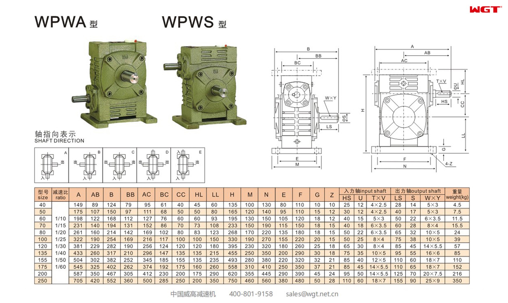 WPWS175 worm gear reducer universal speed reducer